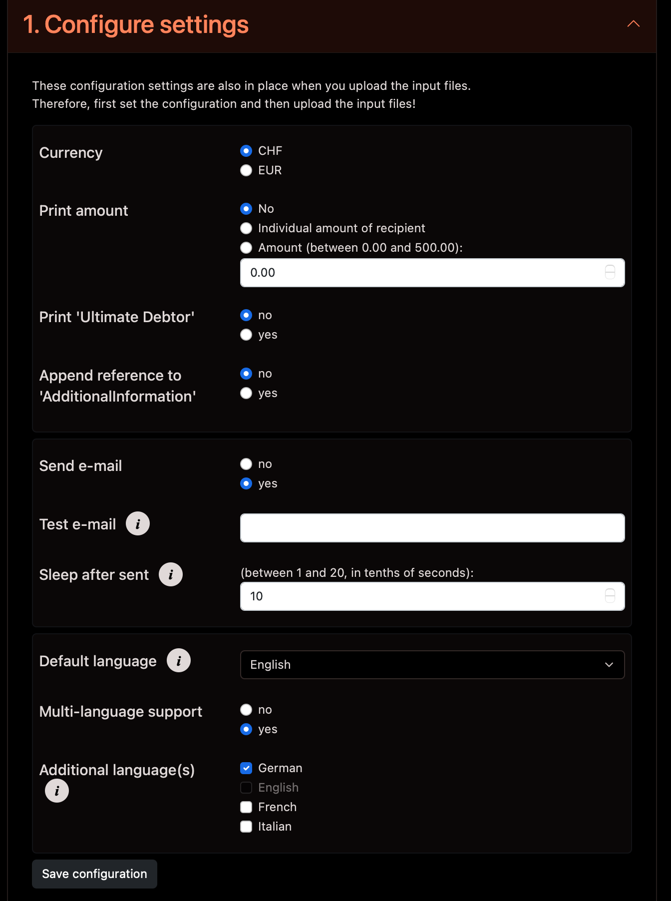 Example for a configuration section