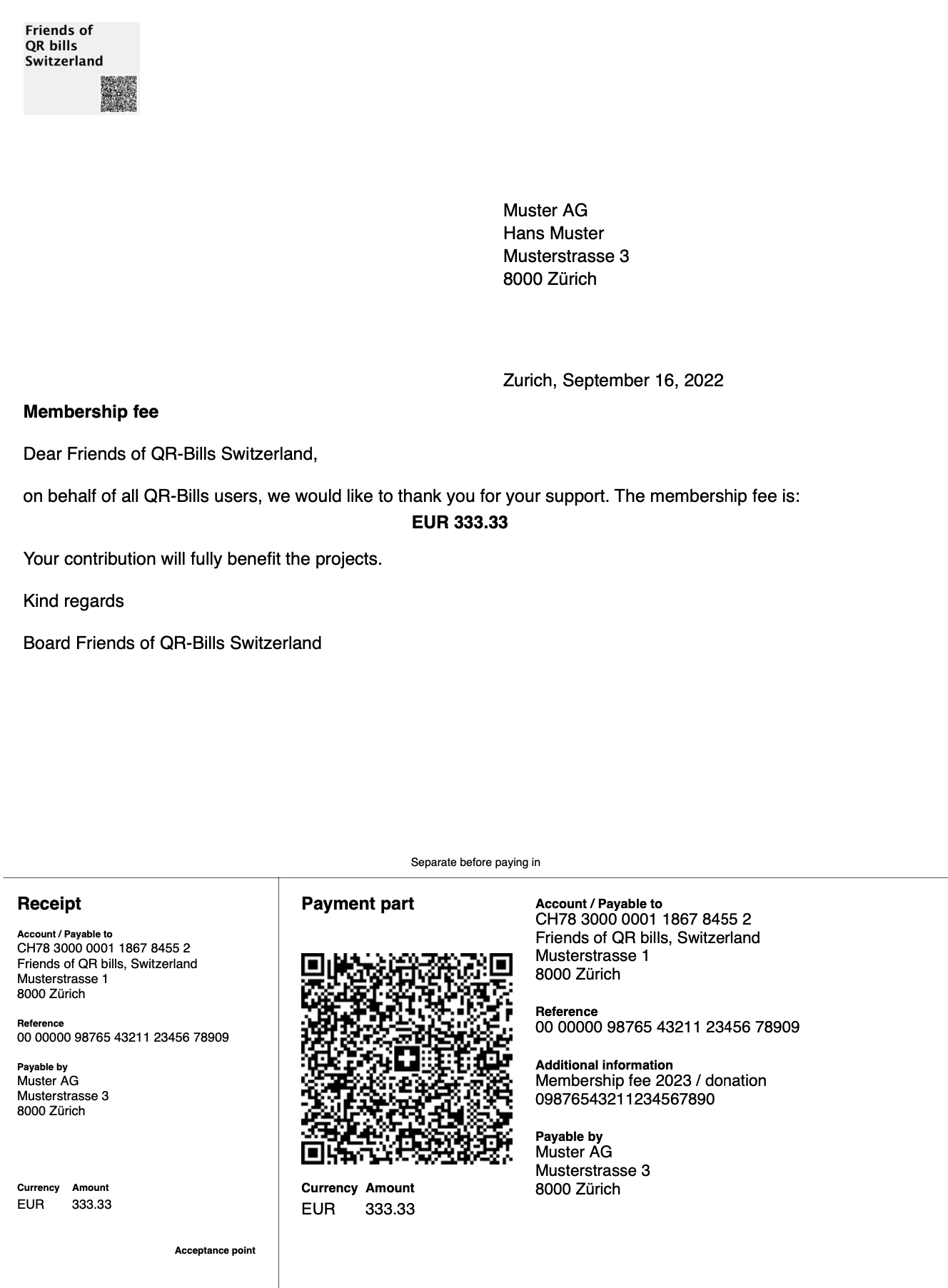 Example for a QR bill with a QR-IBAN